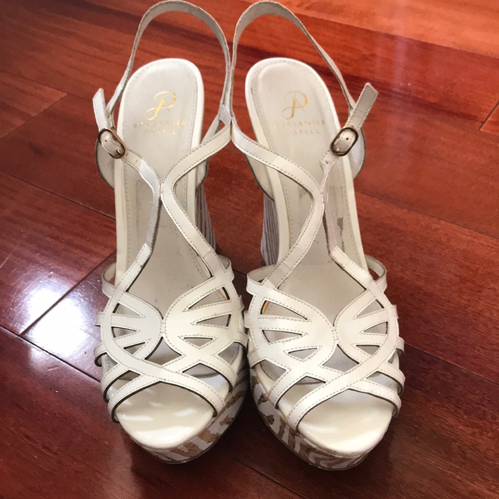 White patent leather and cork espadrilles